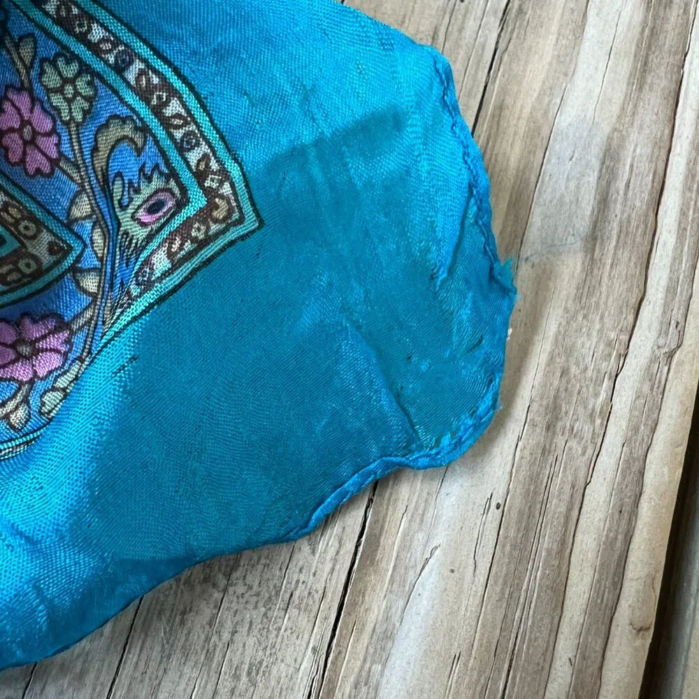 Fur and silk collar scarf - real genuine fur - teal blue